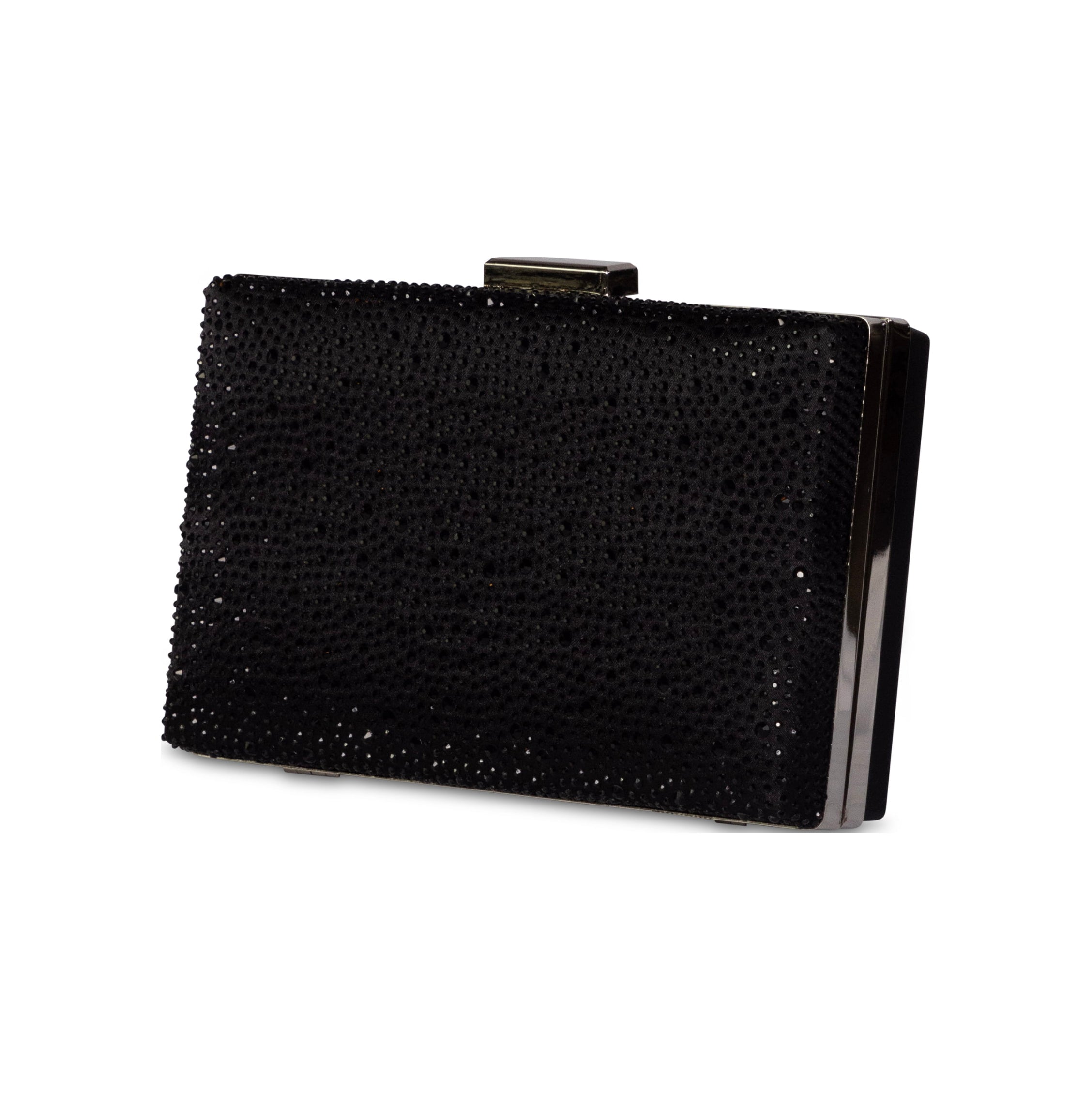 Sorrel black satin crystal clutch bag