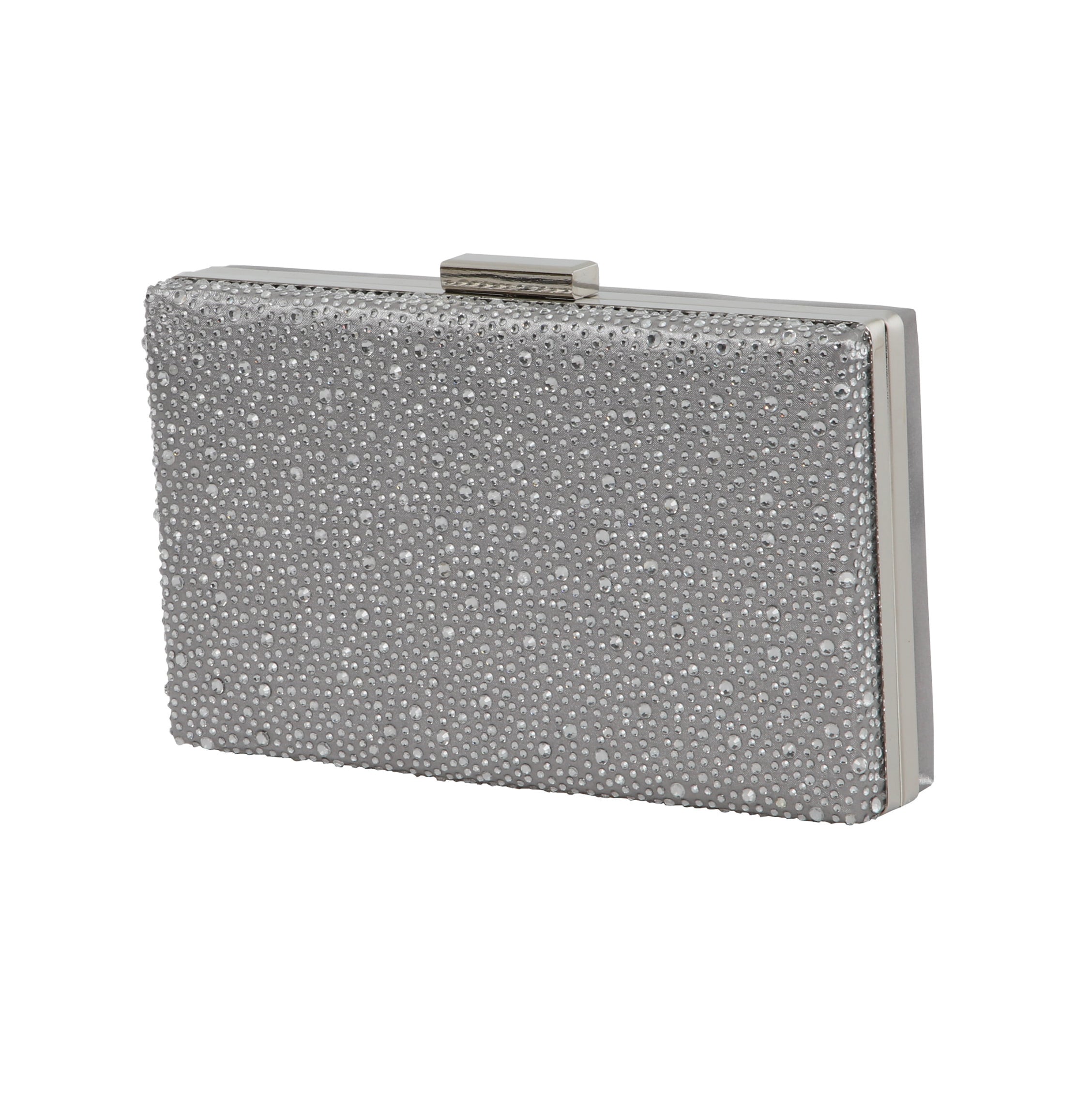 Sorrel silver satin crystal clutch bag