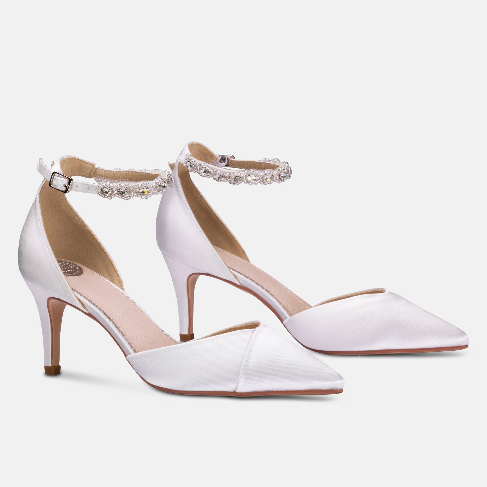 Summer wide fit ivory points with beaded ankle strap