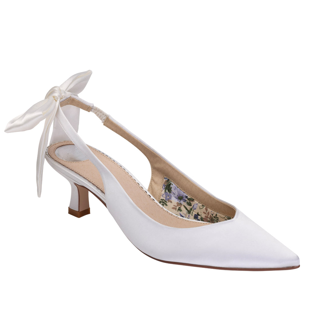 Toyah ivory kitten heel bow slingbacks