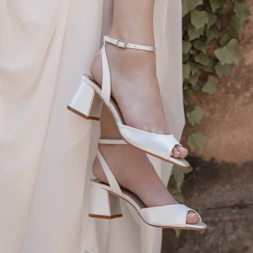 Ada block heel ivory satin sandals