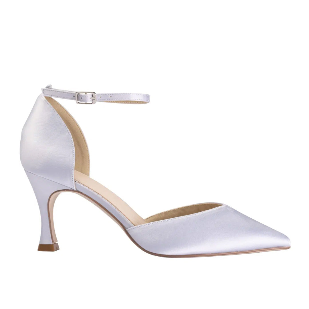 Devon blue satin wedding shoes with detachable crystal bows