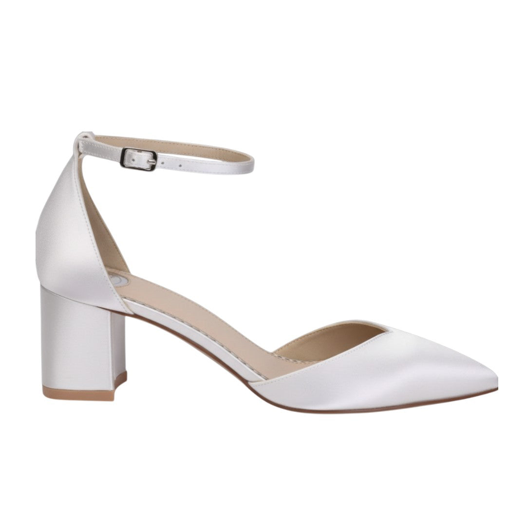 Emma ivory satin low block heel wedding shoes