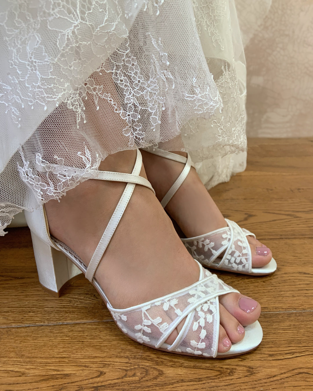 Peony floral mesh block heel sandals
