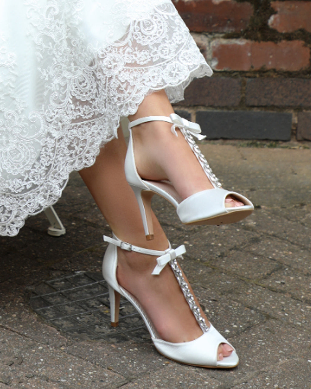 Phoenix wide fit embellished t-bar wedding shoes SIZES 36 ONLY