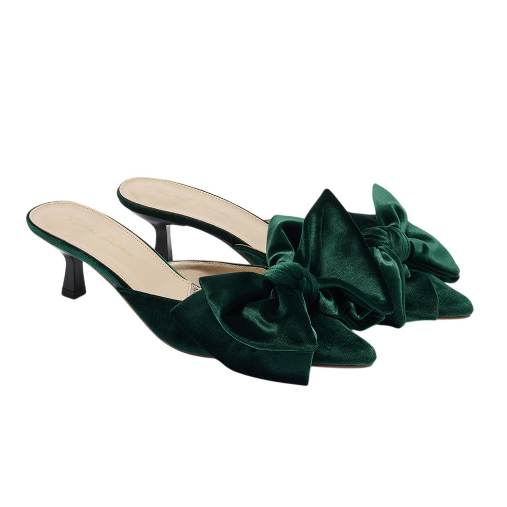 Renée forest green velvet bow kitten heel mules