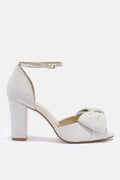 Romilly ivory bow block heel peep-toes