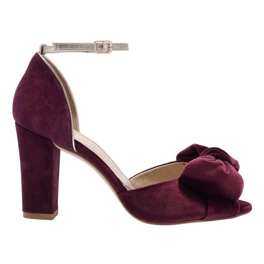 Romilly burgundy velvet block heel peep-toes