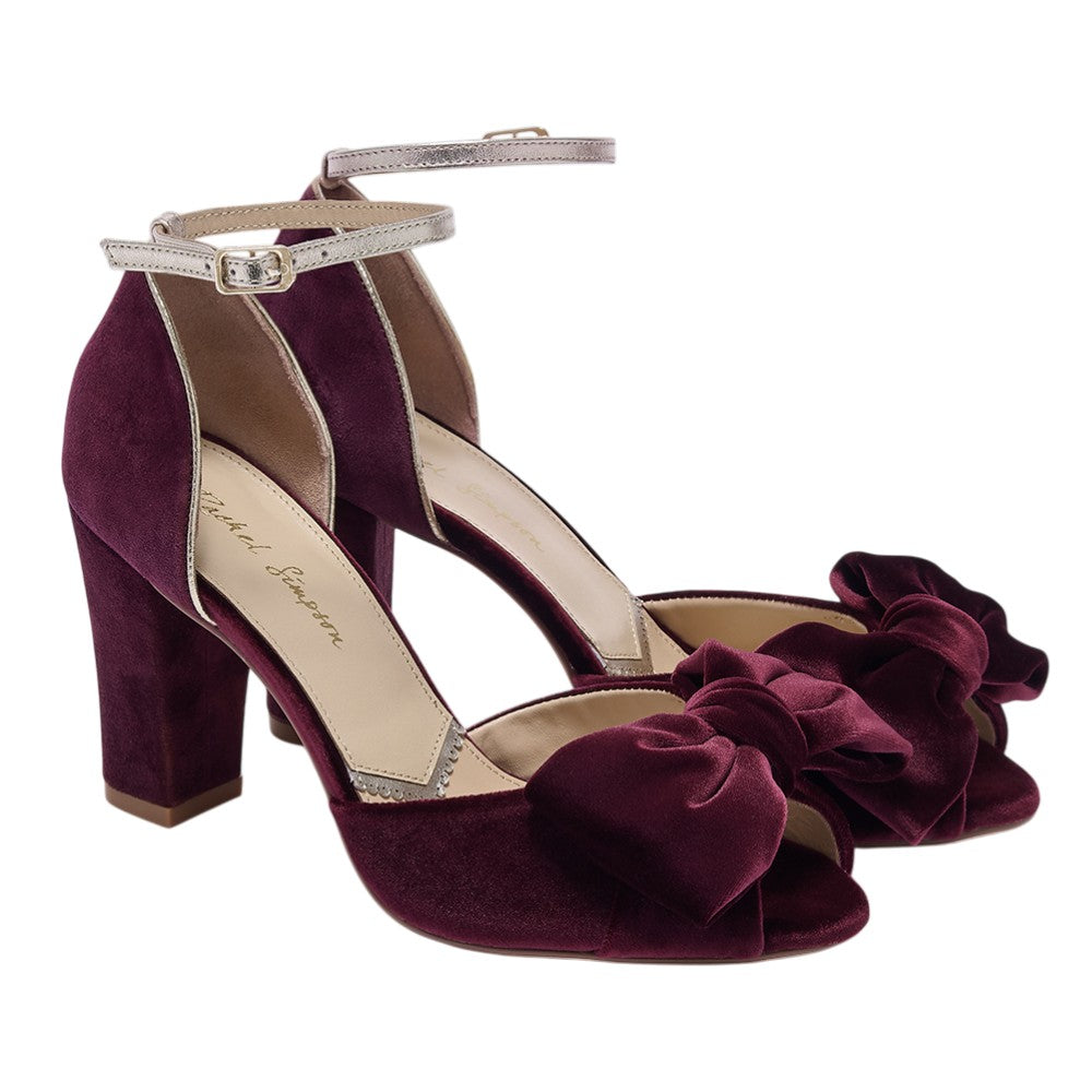 Romilly burgundy velvet block heel peep-toes