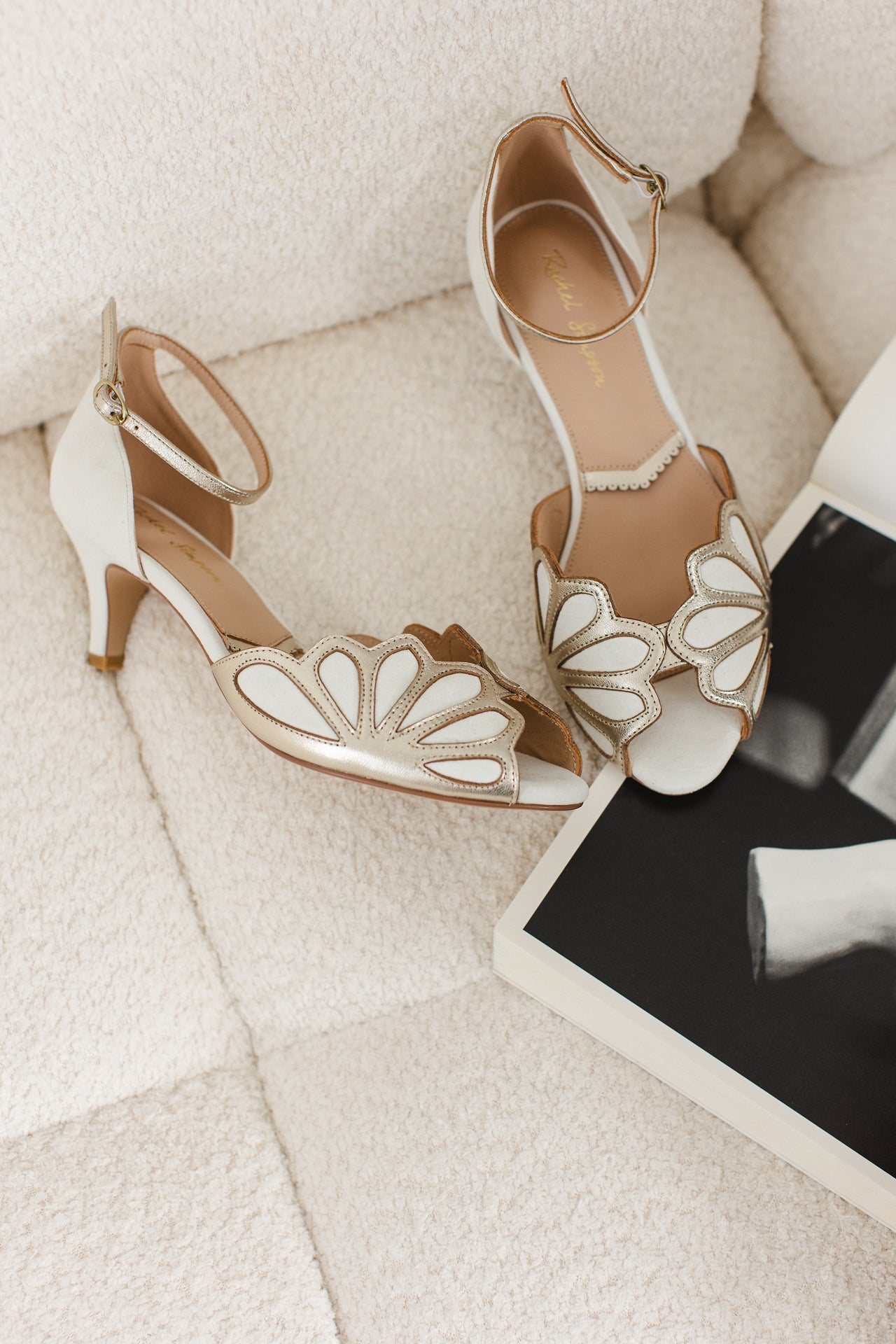 Isadora ivory suede art deco peep-toes