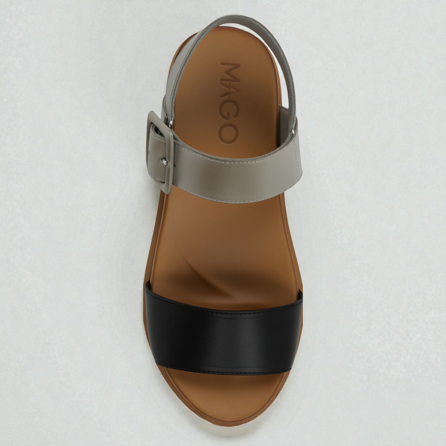 Sena black and grey leather wide strap platform sandal