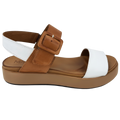 Sena white and tan leather wide strap platform sandal