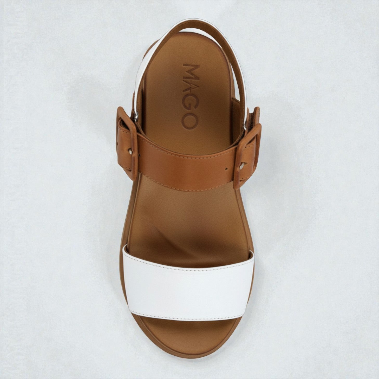 Sena white and tan leather wide strap platform sandal
