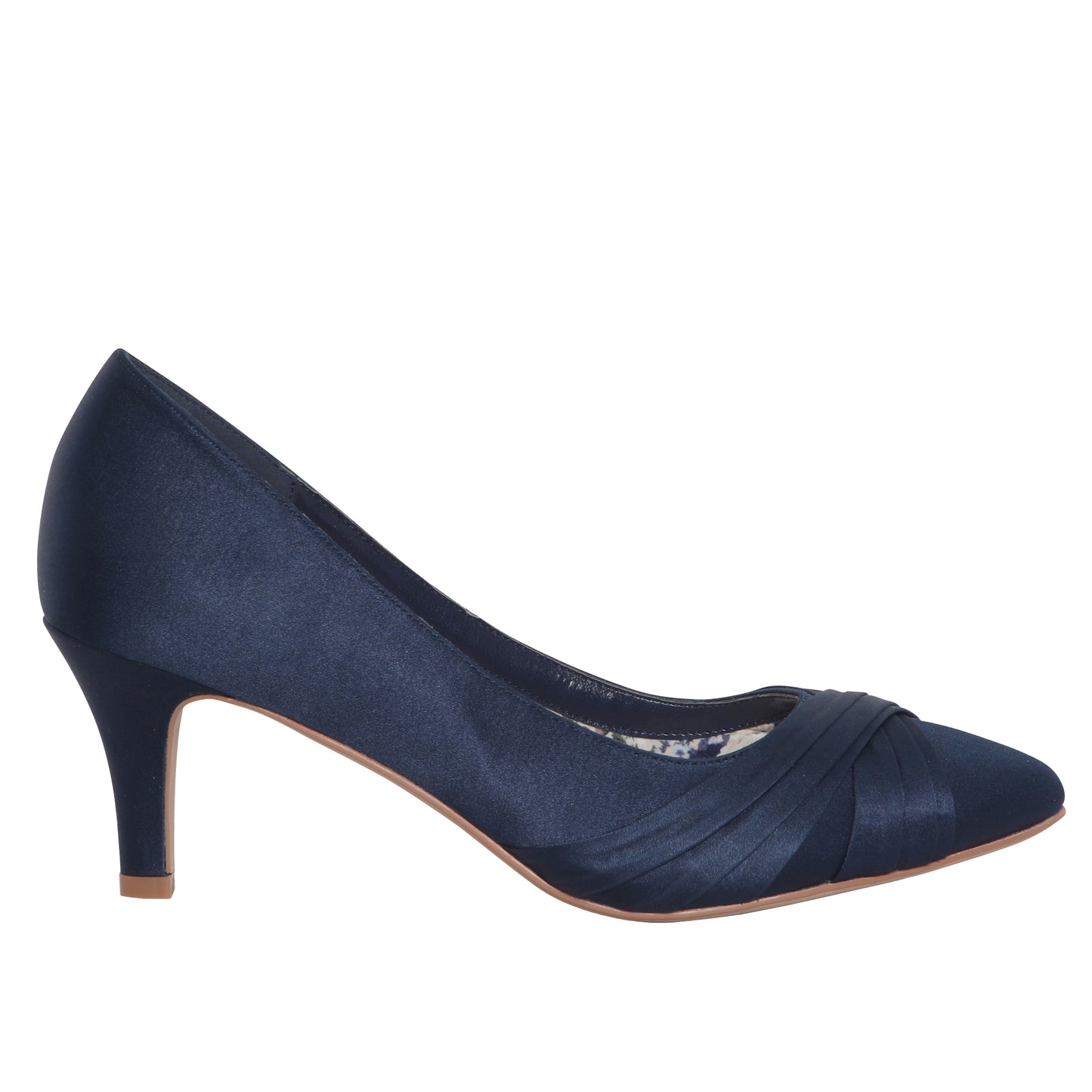 Sally navy pleated satin court shoe