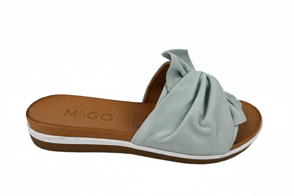 Samira aqua leather twisted detail mule wedge