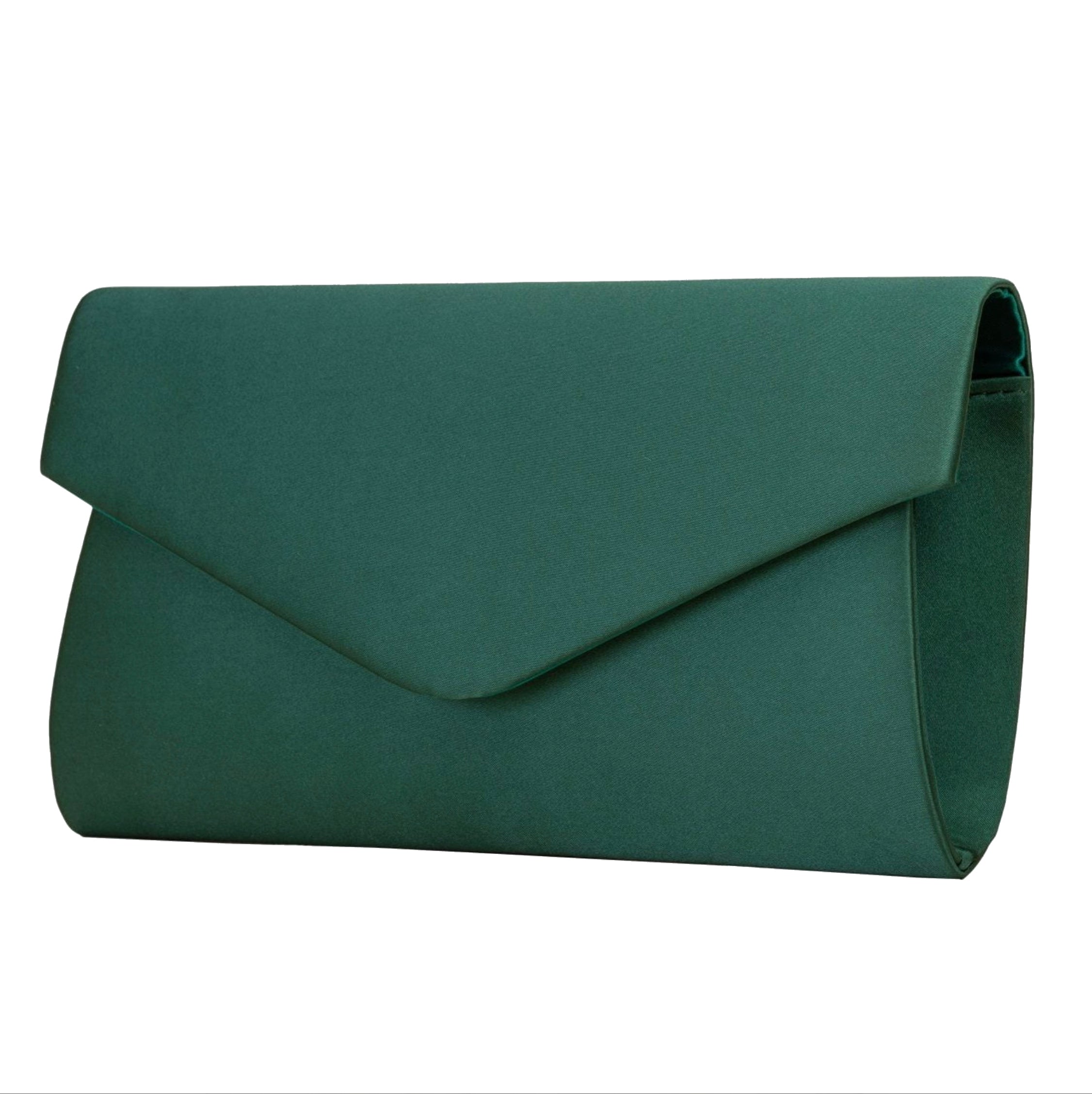 Simone forest green satin clutch bag
