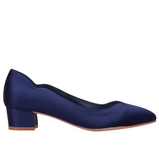 Sutton midnight navy satin low heel court