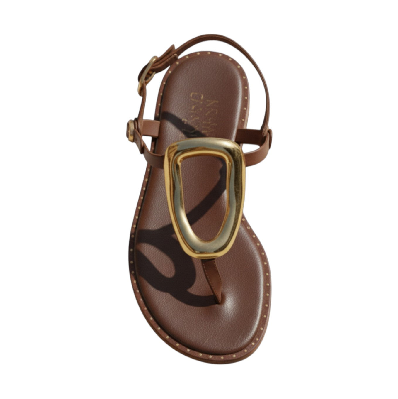 Thalia brown leather Greek sandal with statement gold loop
