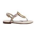 Thalia off-white leather Greek sandal with statement gold loop