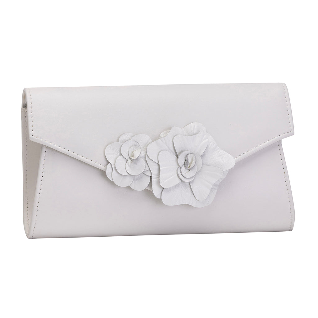 Verona ivory leather floral clutch bag