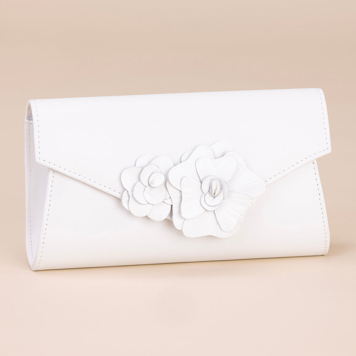 Verona ivory leather floral clutch bag