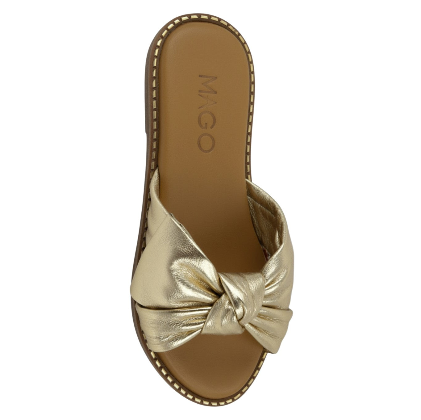 Yasmin gold leather flat sandal with knot detail