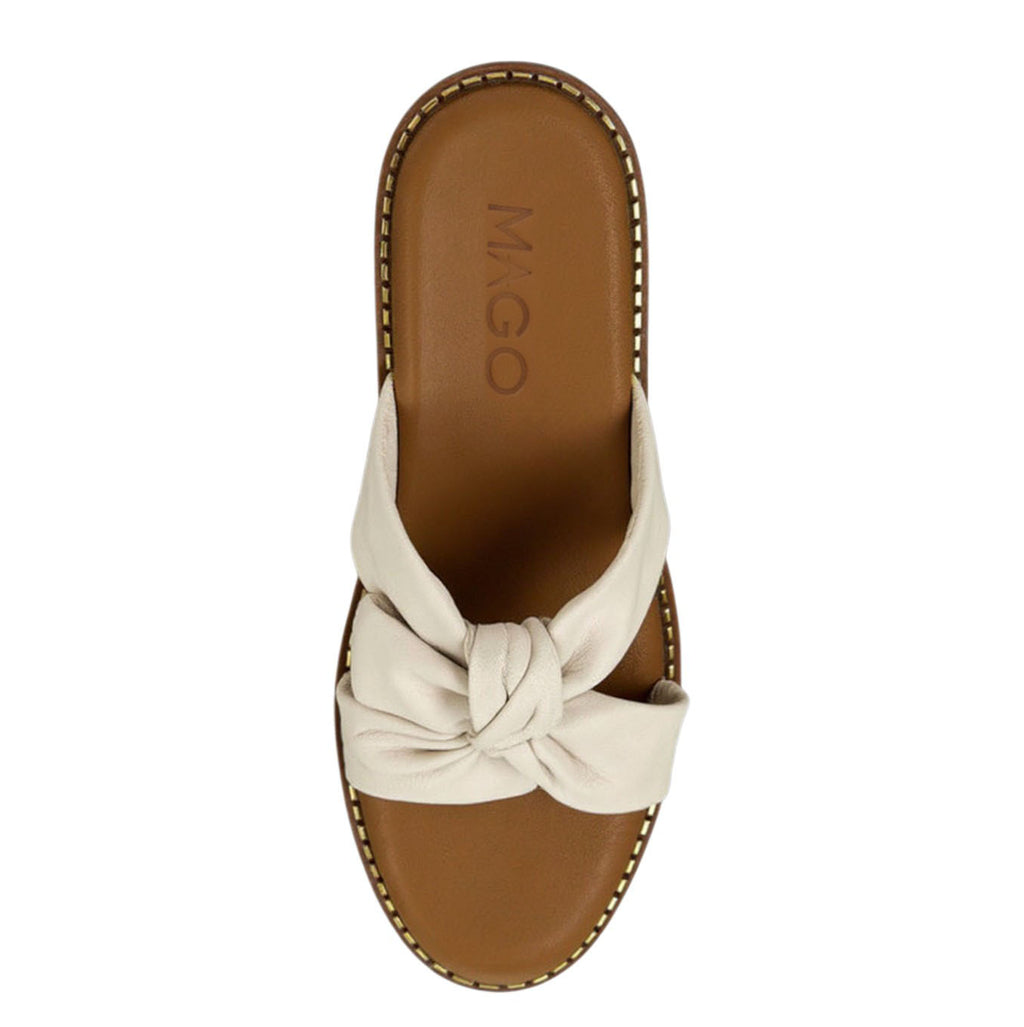 Yasmin off-white leather flat sandal with knot detail