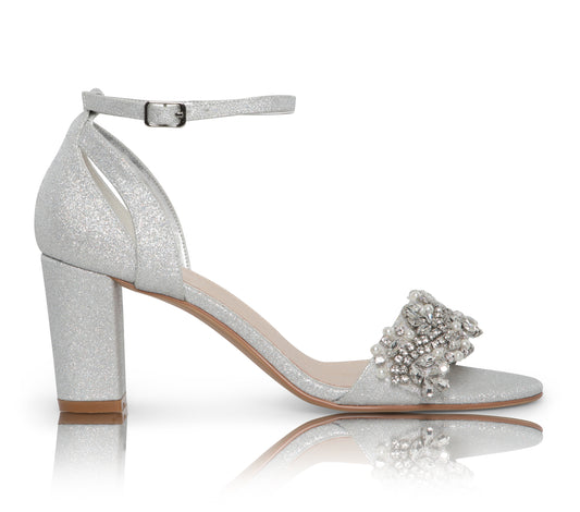Alexa silver embellished block heels