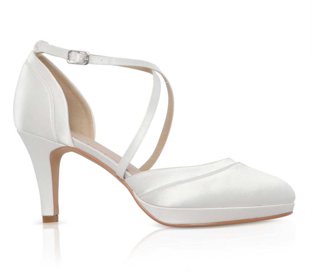 Isobel ivory satin platform court shoes