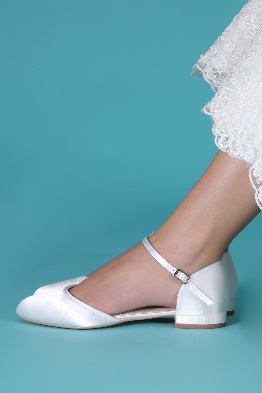 Verity ivory satin flat wedding shoes