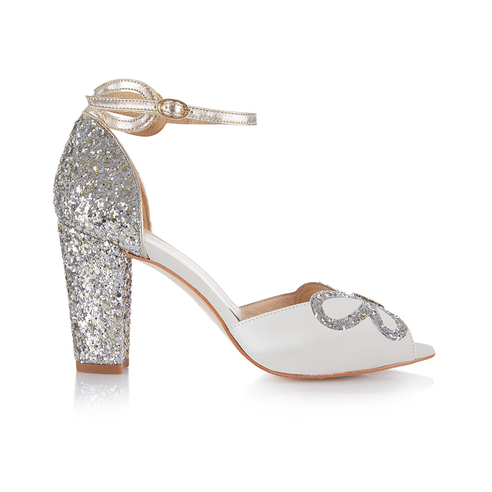 Erin ivory & silver glitter heels